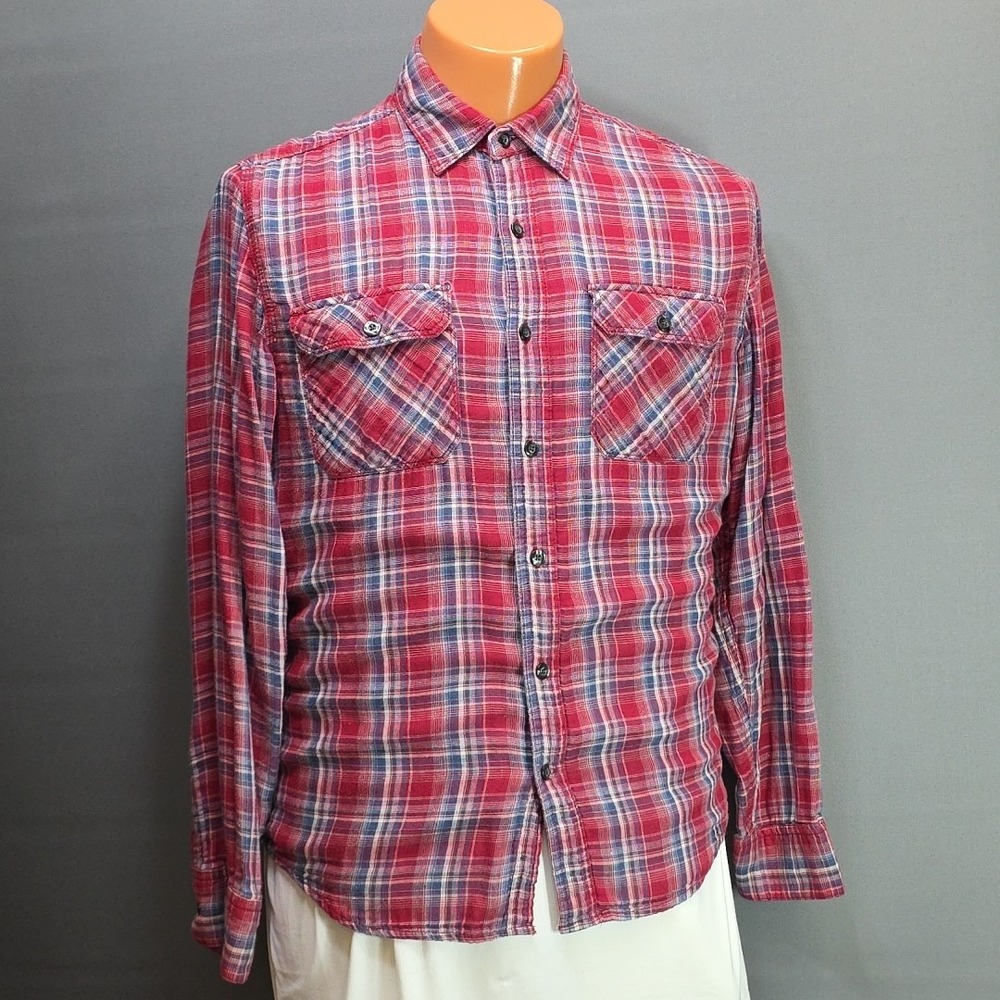 Converse One Star Flannel Men's Size S Red Plaid Double Breast Pocket‎